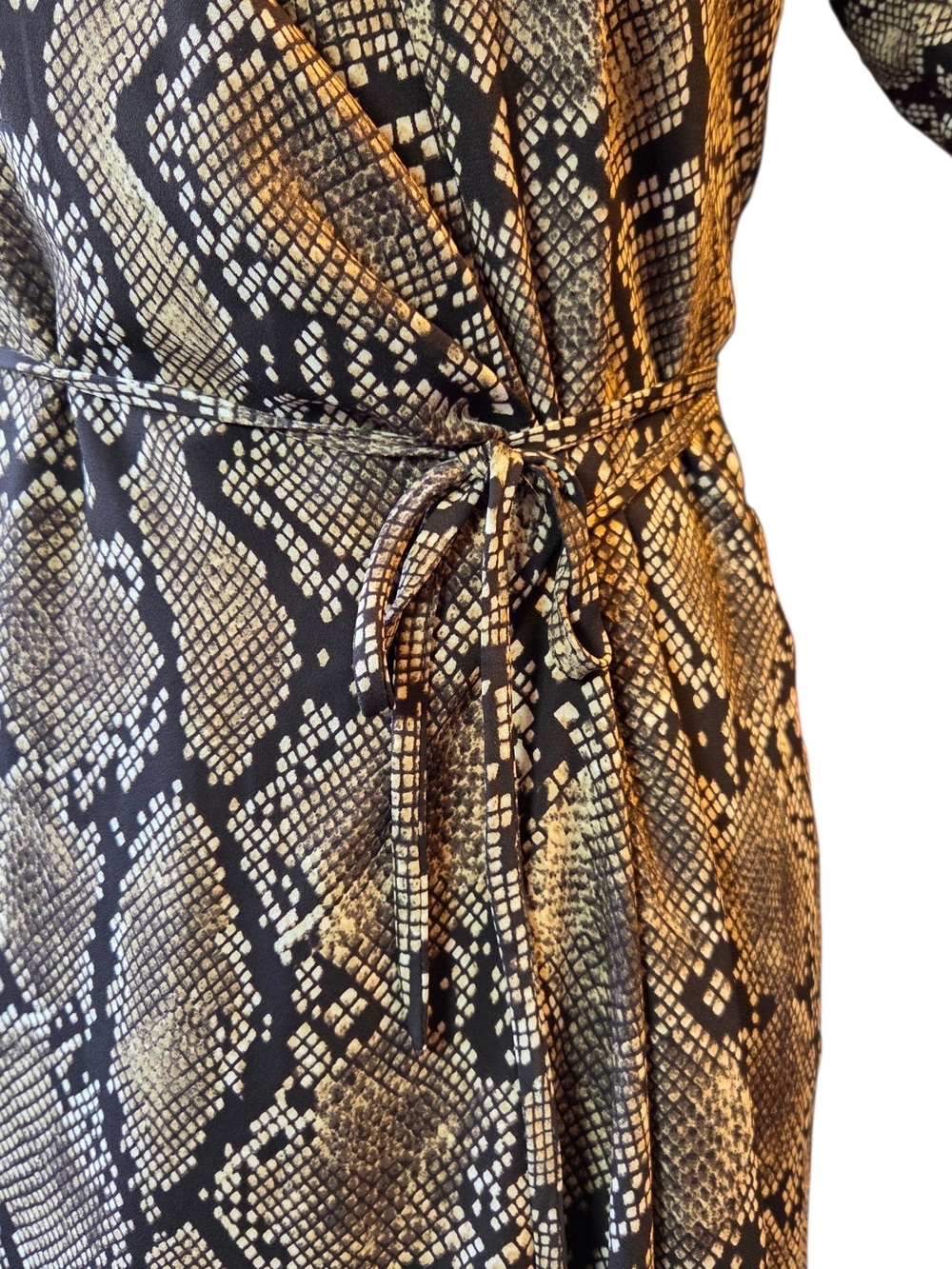 Babaton Snake-Print Wrap Mini Dress in tan and black Size XXS - Picture 4 of 6